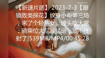 【新速片遞】 2023-7-3【眼镜败类探花】纹身小哥第三场，来了个轻熟女，埋头吃大屌，骑乘位大屁股猛砸，顶不住射了[539MB/MP4/00:45:28]