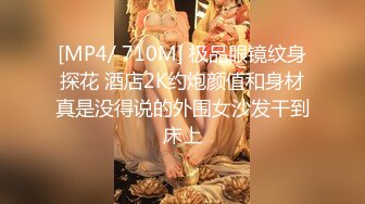 [MP4/ 710M] 极品眼镜纹身探花 酒店2K约炮颜值和身材真是没得说的外围女沙发干到床上